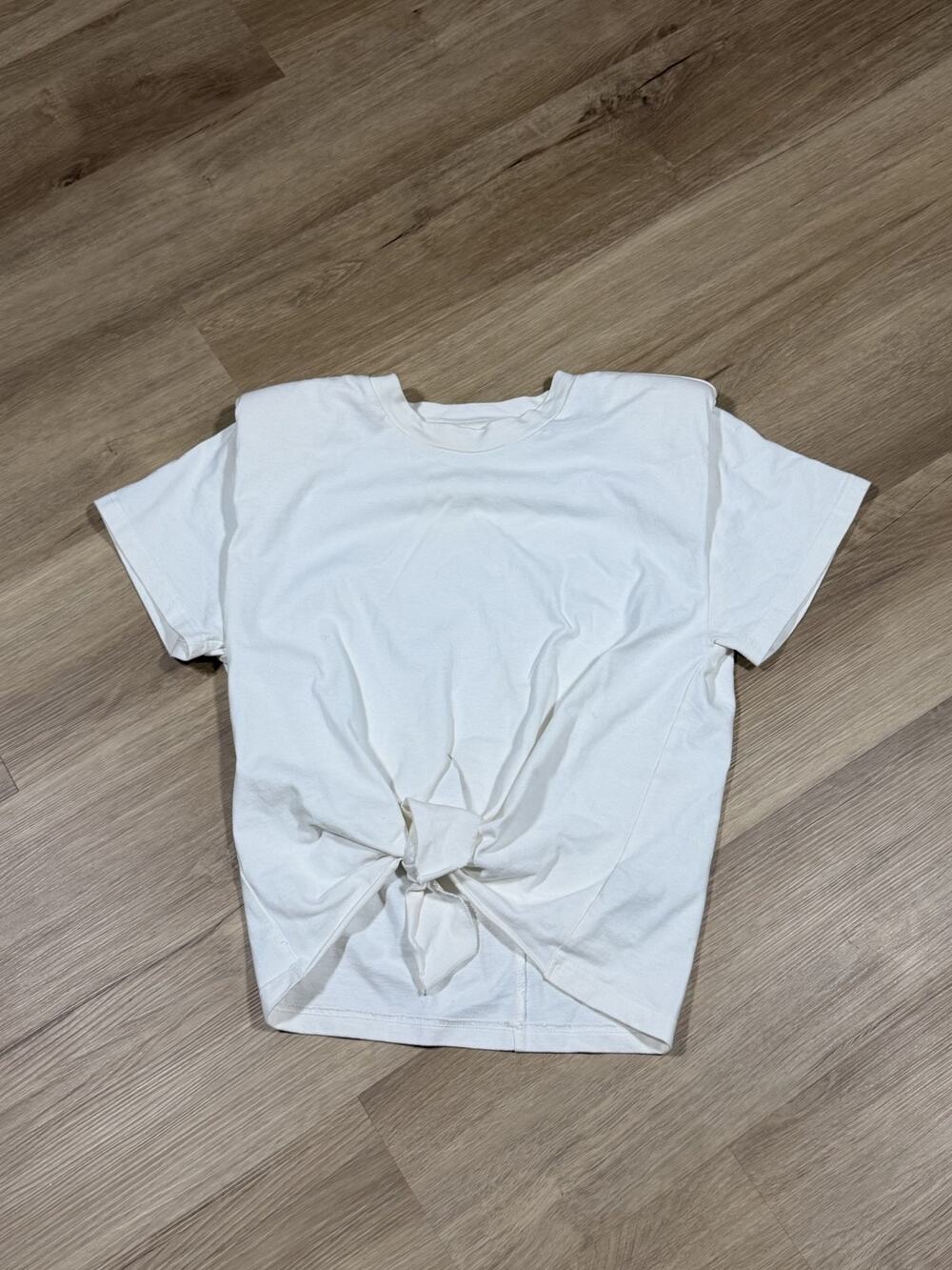 Isabel Marant Belita Knot Tee Shoulder Pads Womens S White Cotton TS0749
